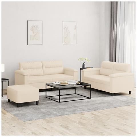 Set Divani 3 pz con Cuscini Beige in Tessuto Microfibra - Foto 2