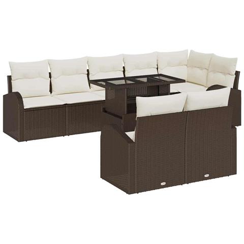 Set di divani da giardino  con cuscini marrone in rattan polietilene, Divano da giardino  2 posti con ripostiglio e cuscini marrone in rattan polietilene - Foto 1