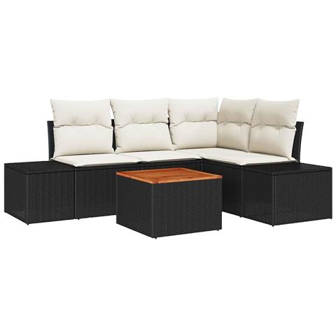 Set divano giardino 5 pezzi con cuscini neri polyrattan acacia - Foto 1