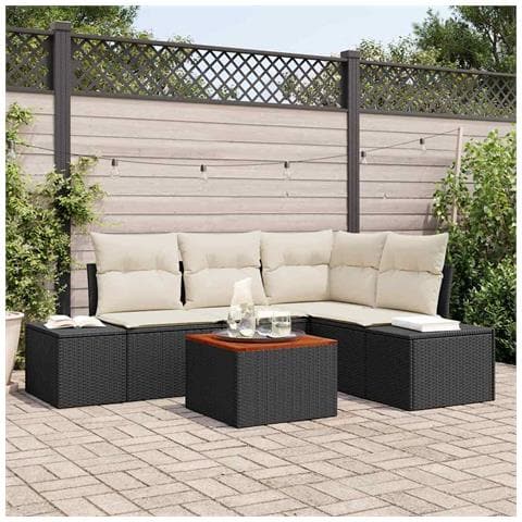 Set divano giardino 5 pezzi con cuscini neri polyrattan acacia - Foto 2