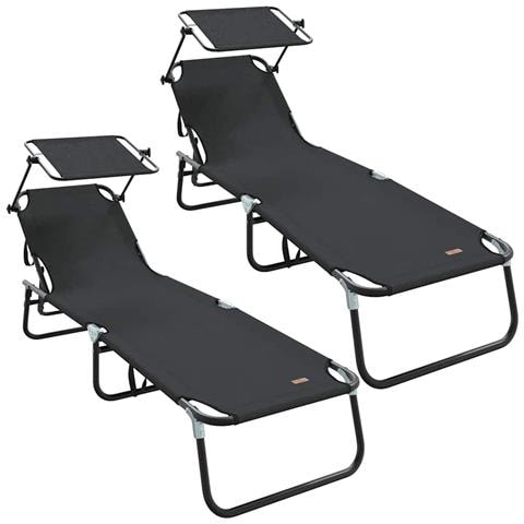 Lettini Prendisole 2 pcs con Tetto Nero Tessuto Oxford 600D - Foto 1