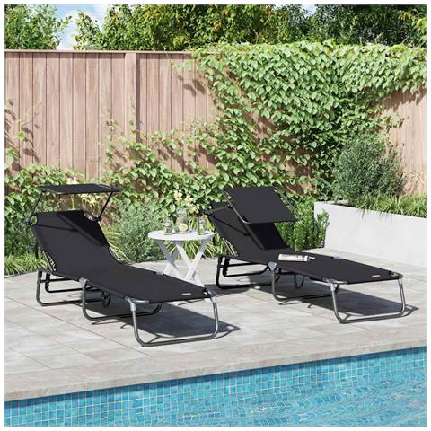 Lettini Prendisole 2 pcs con Tetto Nero Tessuto Oxford 600D - Foto 2