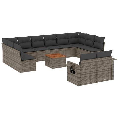 Set Divani da Giardino 13 pz con Cuscini Grigio in Polyrattan - Foto 1