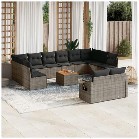 Set Divani da Giardino 13 pz con Cuscini Grigio in Polyrattan - Foto 2