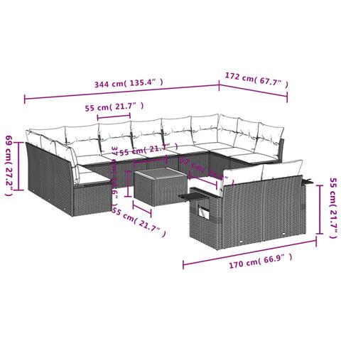 Set Divani da Giardino 13 pz con Cuscini Grigio in Polyrattan - Foto 9