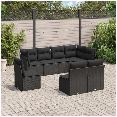 Set Divani da Giardino con Cuscini 8 pz Nero in Polyrattan - Foto 2