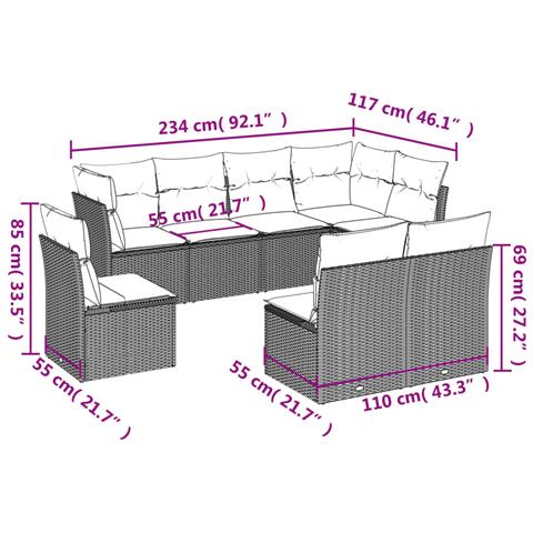 Set Divani da Giardino con Cuscini 8 pz Nero in Polyrattan - Foto 3