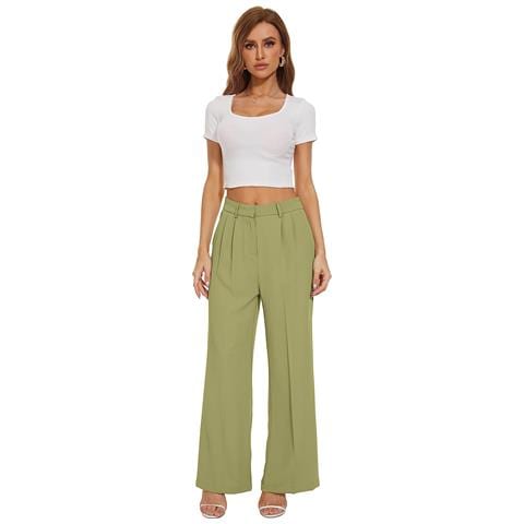 Pantaloni Da Donna A Vita Alta Gamba Larga Verde L - Foto 2