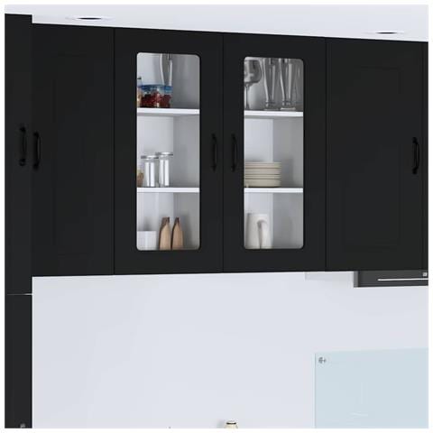 Pensile cucina con porta Nero 40 x 31 x 80 cm Legno multistrato - Foto 2