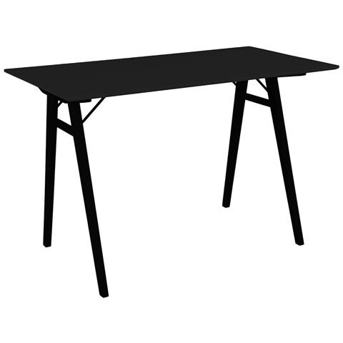 Scrivania Vojens Nera Con Gambe In Legno Naturale, 120×60×75 Cm - Foto 1