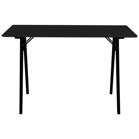 Scrivania Vojens Nera Con Gambe In Legno Naturale, 120×60×75 Cm - Foto 2