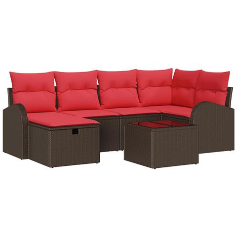 Set Divano da Giardino con cuscino 7 pcs Marrone polyrattan - Foto 1