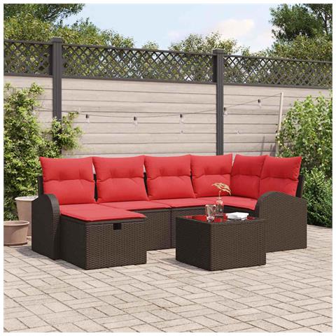 Set Divano da Giardino con cuscino 7 pcs Marrone polyrattan - Foto 2