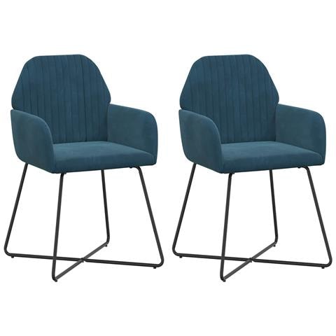 Sedie da pranzo 2 pcs Velluto (V) Blu 55 x 50 x 84 cm - Foto 1