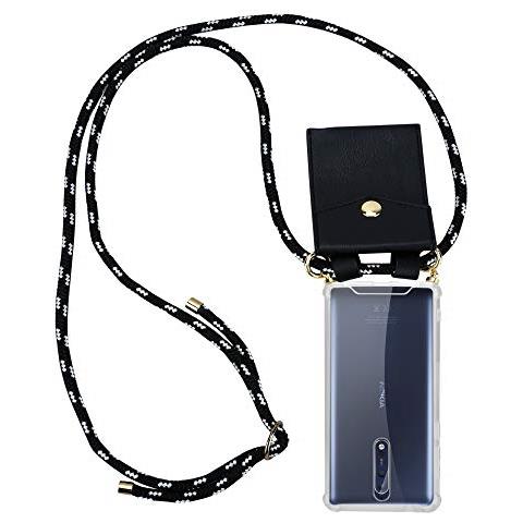 Catena Di Telefoni Cellulari Compatibile Con Nokia 8 2017 In Nero Argento - Coperchio Protettivo In Silicone Con Anelli D'oro, Cinturino In Corda E Custodia Staccabile - Foto 1