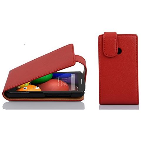 Custodia Compatibile Con Motorola Moto E In Rosso Cremisi - Coperchio Protettivo In Design Flip Realizzato In Similpelle Testurizzata - Foto 1