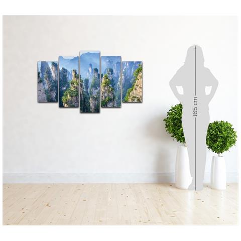 Quadro Rock, Decorazione Da Parete, Natura E Paesaggi, 5 Pezzi, Da Soggiorno, Camera, Multicolore In Legno Di Pino, Poliestere, 100 X 3 X 60 Cm - Foto 2