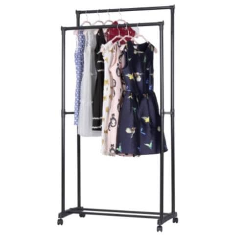 Appendiabiti Doppio Nero Con Rotelle Portatile Cm 78.5 X 41 X 165 H - Foto 1