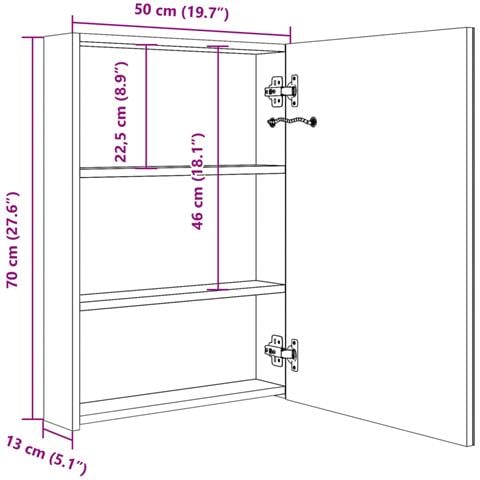 Armadietto Bagno con Specchio e LED 50x13x70 cm - Foto 2