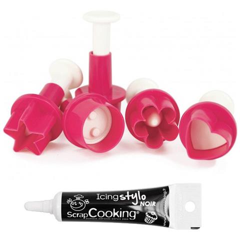 5 Tagliabiscotti Per Pasta Di Zucchero + Penna Per Glassa Nera - Foto 1