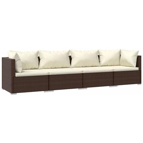Set Divani Da Giardino 4 Pz Con Cuscini In Polyrattan Marrone - Foto 1