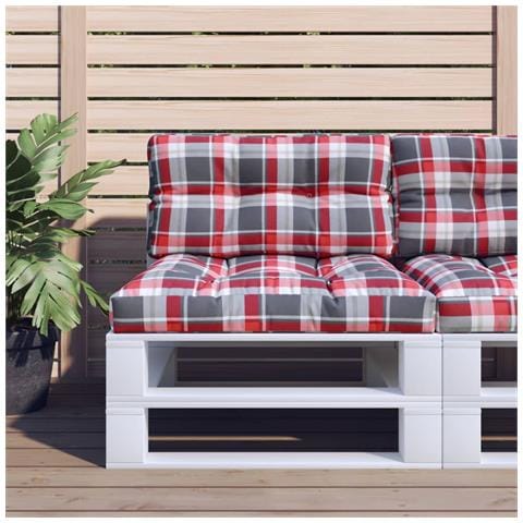 Cuscini Per Divani In Pallet 2 Pz Motivo A Quadri Rosso Tessuto - Foto 9