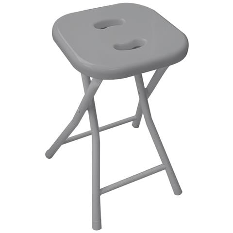 Sgabello Pieghevole Gedy, Resina E Metallo, Struttura Cromata, Seduta Grigia - Foto 2