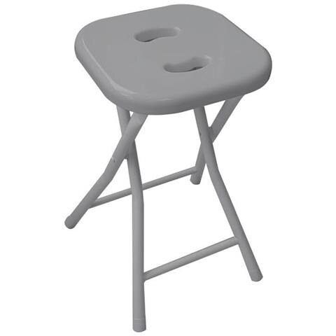 Sgabello Pieghevole Gedy, Resina E Metallo, Struttura Cromata, Seduta Grigia - Foto 1