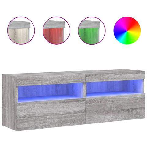 Mobili Tv A Parete Con Luci Led 2pz Grigio Sonoma 60x30x40 Cm - Foto 2
