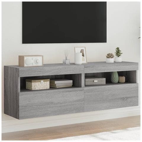 Mobili Tv A Parete Con Luci Led 2pz Grigio Sonoma 60x30x40 Cm - Foto 1
