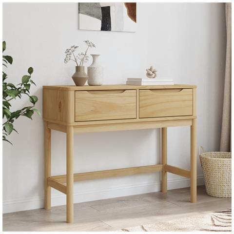 Tavolo Consolle Floro 89,5x36,5x73 Cm Marrone Cera Legno Pino - Foto 3