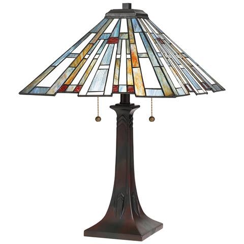 Lampada Da Scrivania Tiffany Maybeck Acciaio Bronzo Valiant 2 Luci E27 - Foto 1