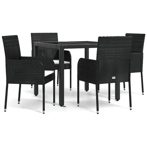 Set da Pranzo da Giardino 5 pz Nero con Cuscini in Polyrattan - Foto 1