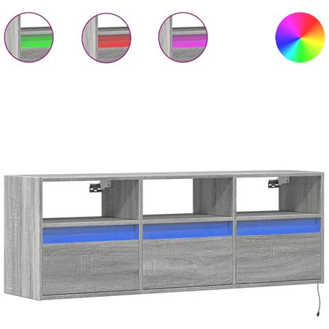 Mobile TV a Parete con Luci LED Grigio Sonoma 130x31x45 cm - Foto 1