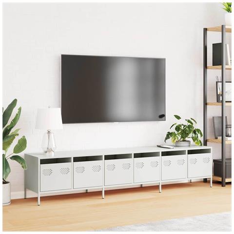 Mobile Tv Bianco 202x39x43,5 Cm In Acciaio Laminato A Freddo - Foto 3