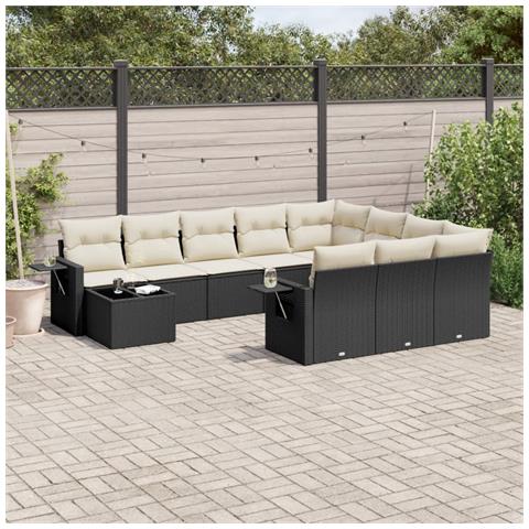Set Divani Da Giardino 11 Pz Con Cuscini In Polyrattan Nero - Foto 1