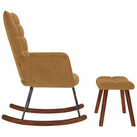 Poltrona a Dondolo con Poggiapiedi Marrone in Velluto - Foto 2