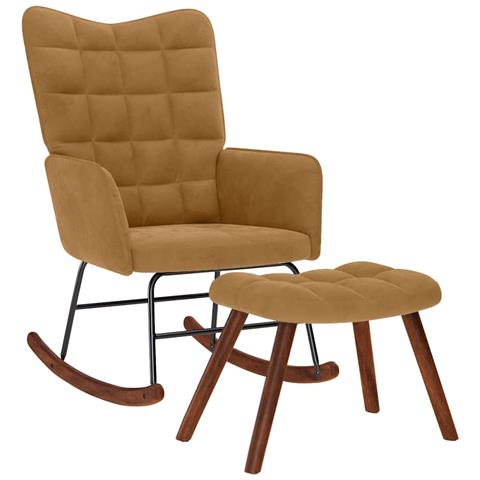 Poltrona a Dondolo con Poggiapiedi Marrone in Velluto - Foto 1