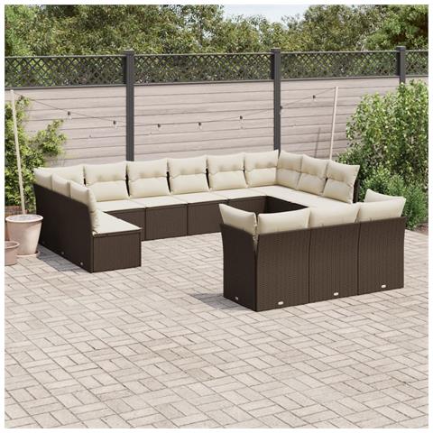 Lusso Casadino -  Set Divani Da Giardino 13 Pz Con Cuscini Marrone In Polyrattan - Foto 3