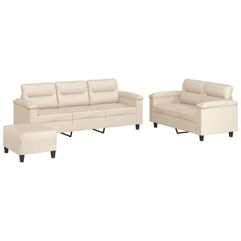 Set Divani 3 pz con Cuscini Beige in Tessuto Microfibra - Foto 1