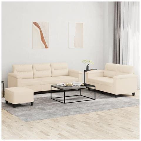 Set Divani 3 pz con Cuscini Beige in Tessuto Microfibra - Foto 2