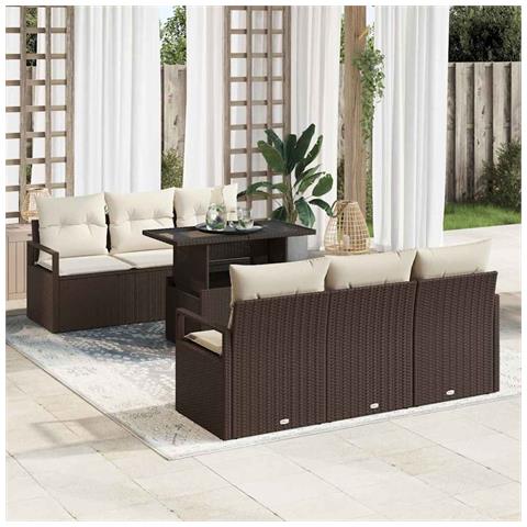 Set Divano da Giardino 7 Pezzi con Cuscini in Rattan Sintetico Marrone,  Divano da Giardino a 2 Posti con Cuscini in Rattan Sintetico Marrone - Foto 2