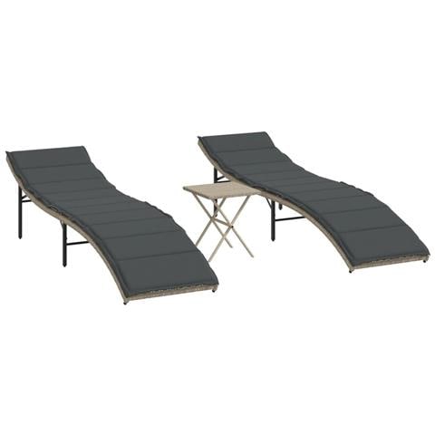 Lettini Prendisole 2pz con Tavolino Grigio Chiaro in Polyrattan - Foto 1