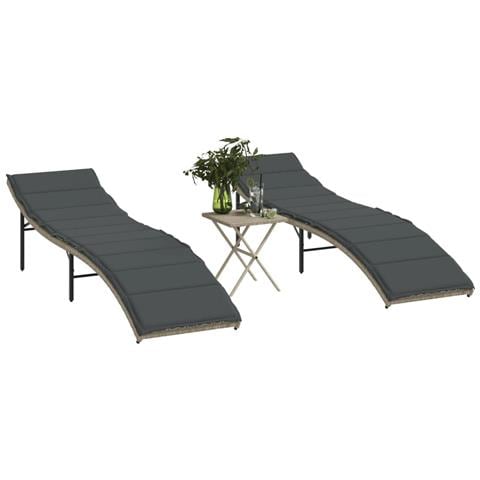 Lettini Prendisole 2pz con Tavolino Grigio Chiaro in Polyrattan - Foto 2