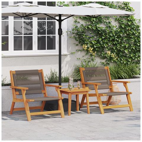 Sedie da Giardino con Tavolo 3 pcs Grigio Legno Massello di Acacia - Foto 2