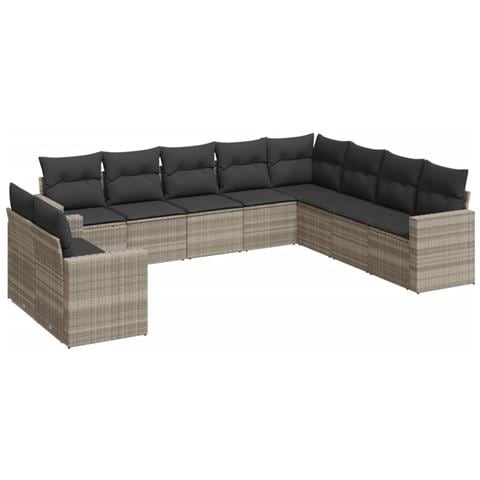 Set Divano Giardino 10 pz con Cuscini Grigio Chiaro Polyrattan - Foto 1