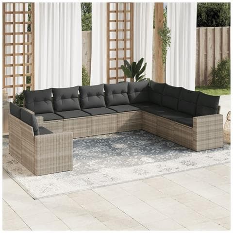 Set Divano Giardino 10 pz con Cuscini Grigio Chiaro Polyrattan - Foto 2
