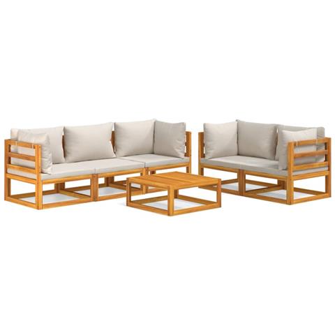 Set Salotto Giardino 6pz Cuscini Grigio Chiaro Legno Massello - Foto 1
