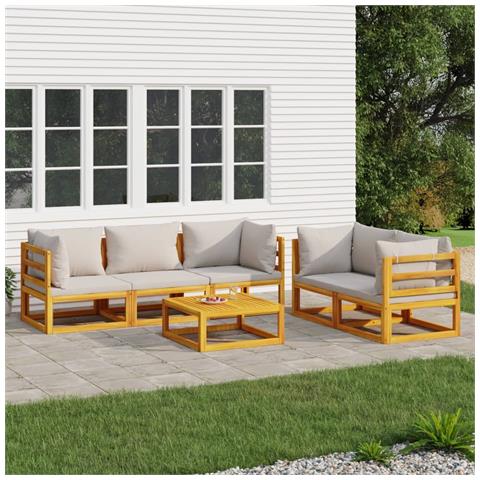 Set Salotto Giardino 6pz Cuscini Grigio Chiaro Legno Massello - Foto 2
