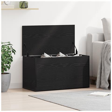 Cassa di stoccaggio in Nero Rovere, 84x42x46 cm, in legno ingegnerizzato - Foto 2